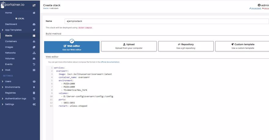 configurar stack portainer