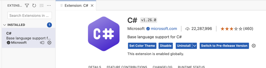 micorosft c# extension vs code
