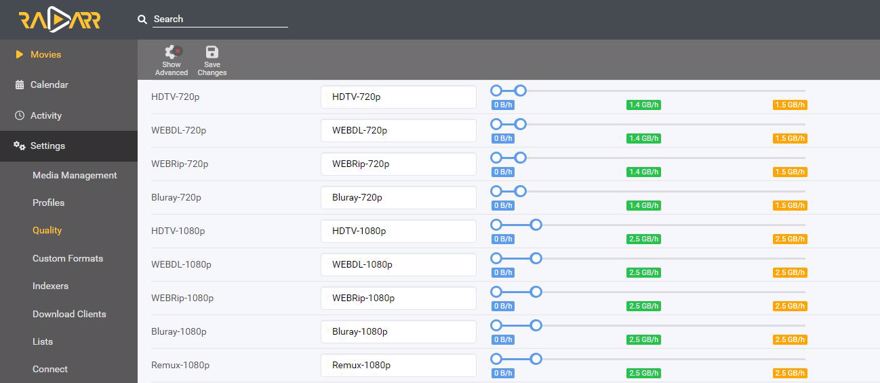 configuración tamaño archivos