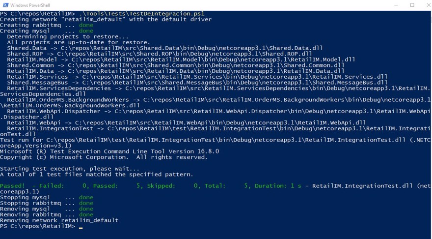 ejecutar test de integracion con docker compose
