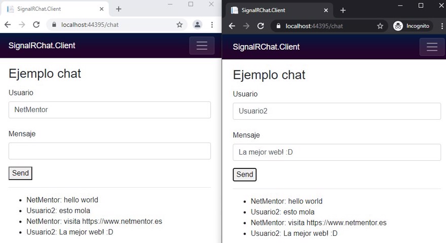 chat tiempo real signalR