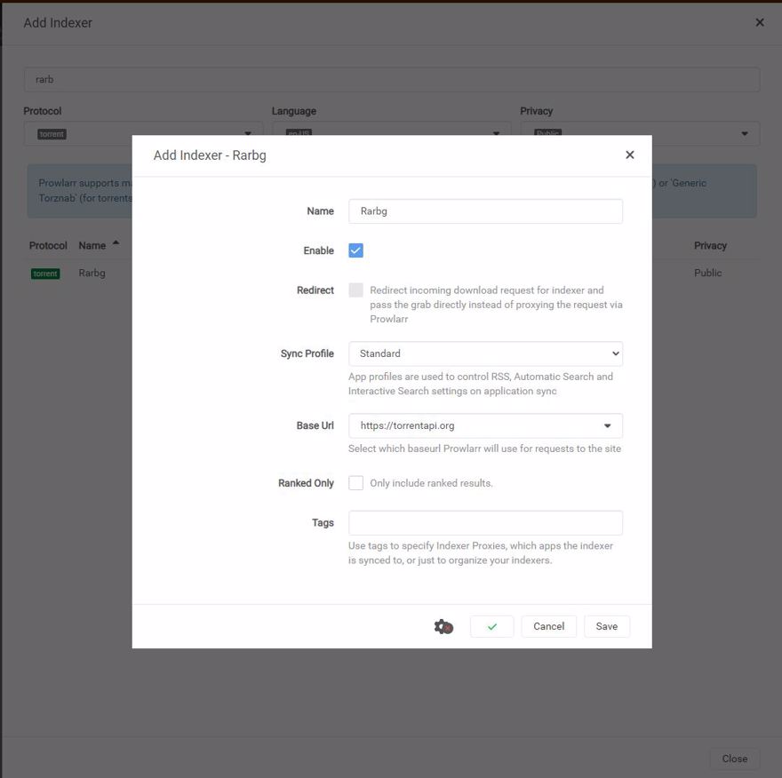 Add Indexer prowlarr