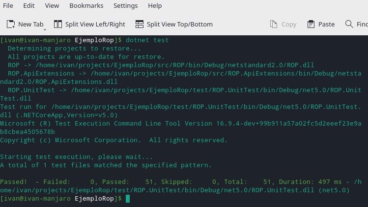 dotnet test en linux