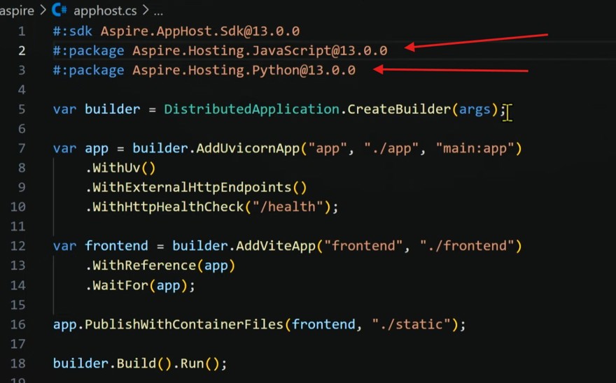 aspire running python and javscript